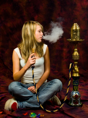 Woman smoking hooka