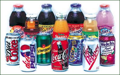 A collection of soft drinks