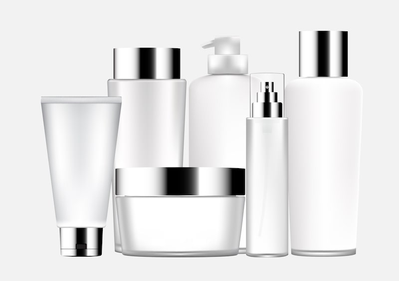 Collection of beauty product bottles.